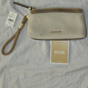 NWT Michael Kors Talia Natural Canvas Rope Strap Wristlet Purse Bag Zip Top